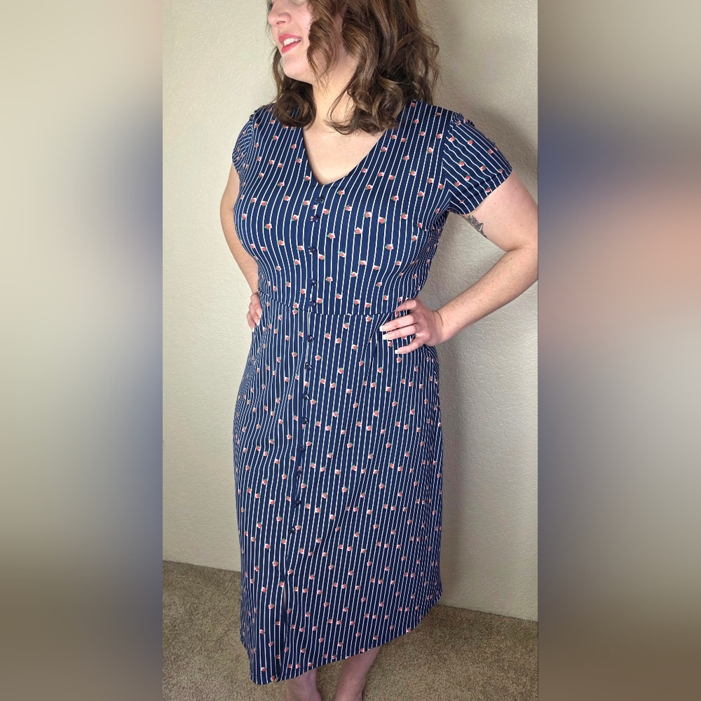 Gilli Navy Midi Dress with Geometric Pattern